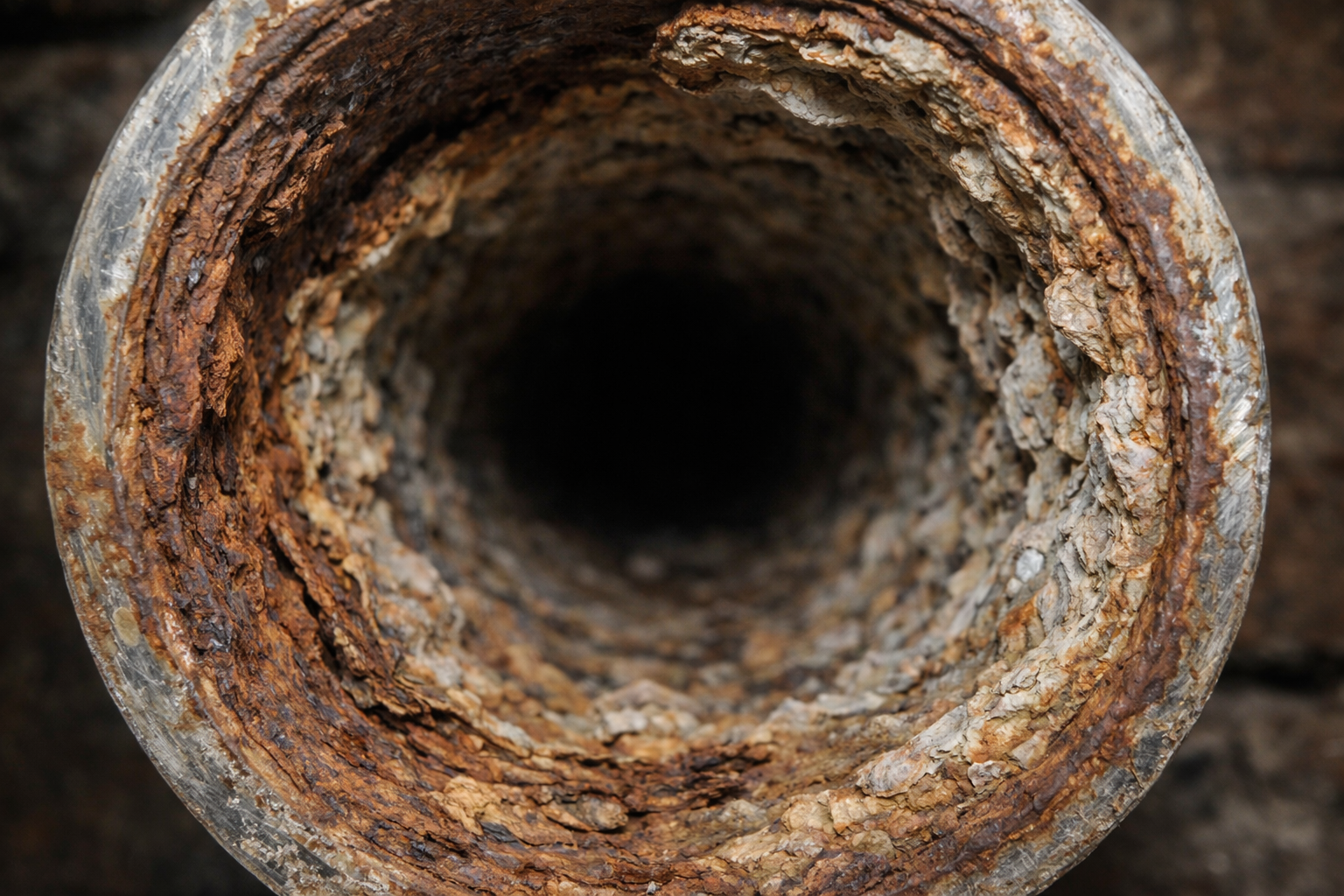 Contaminated water pipe interior